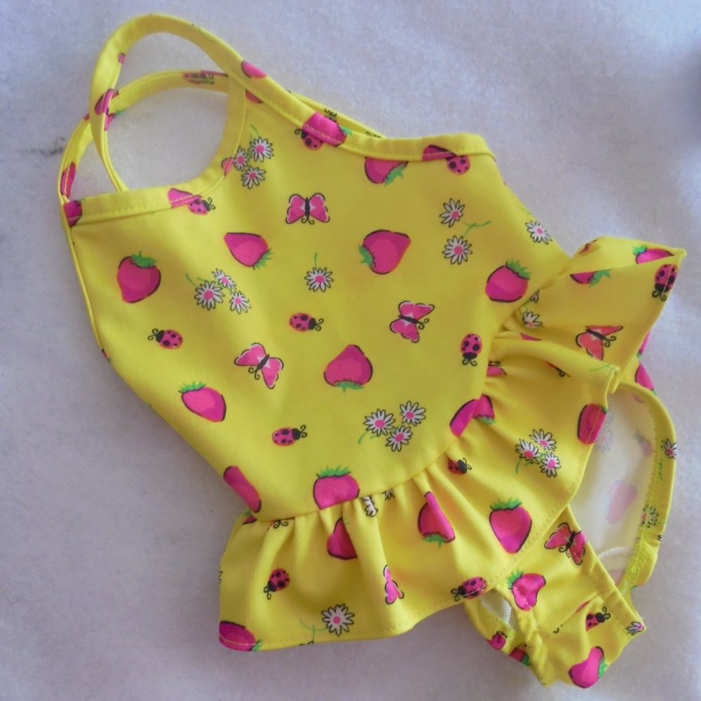 Yellow Strawberries & Butterfly Ruffled Suit 12 Mo